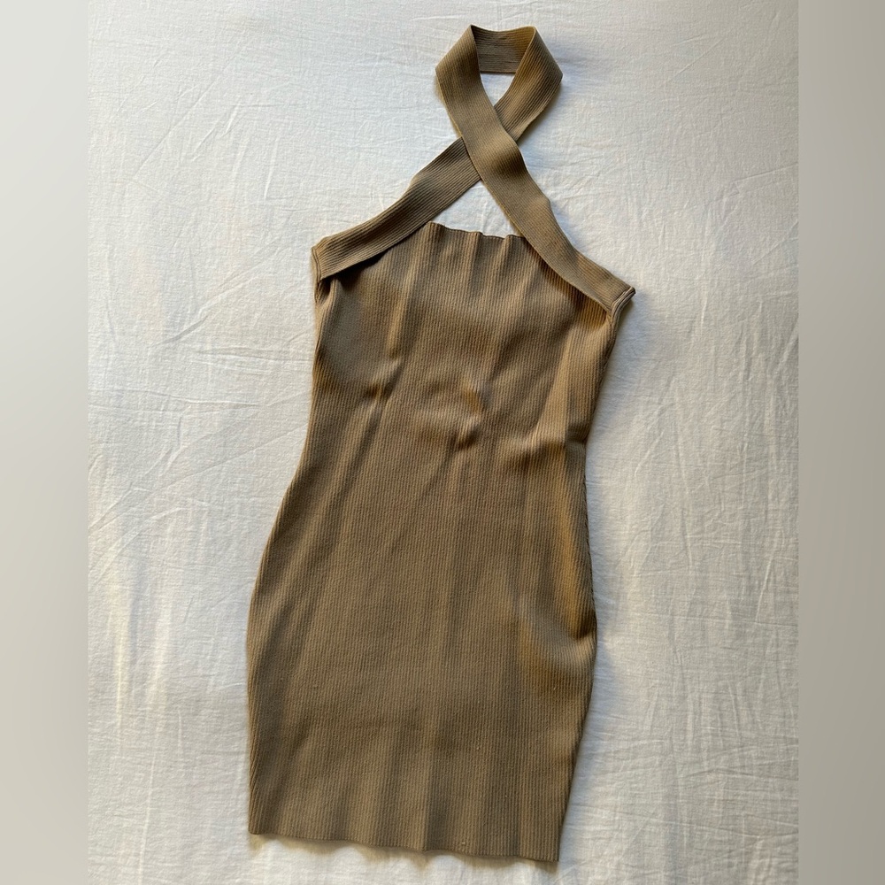 NWT NBD Yvette Halter Dress in Tan
